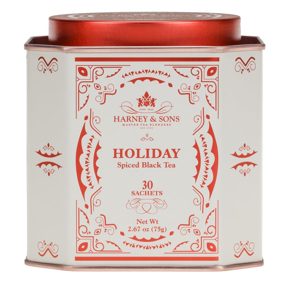 Harney & Sons Holiday Tea, a warmly spiced tea for cozy reading afternoons.